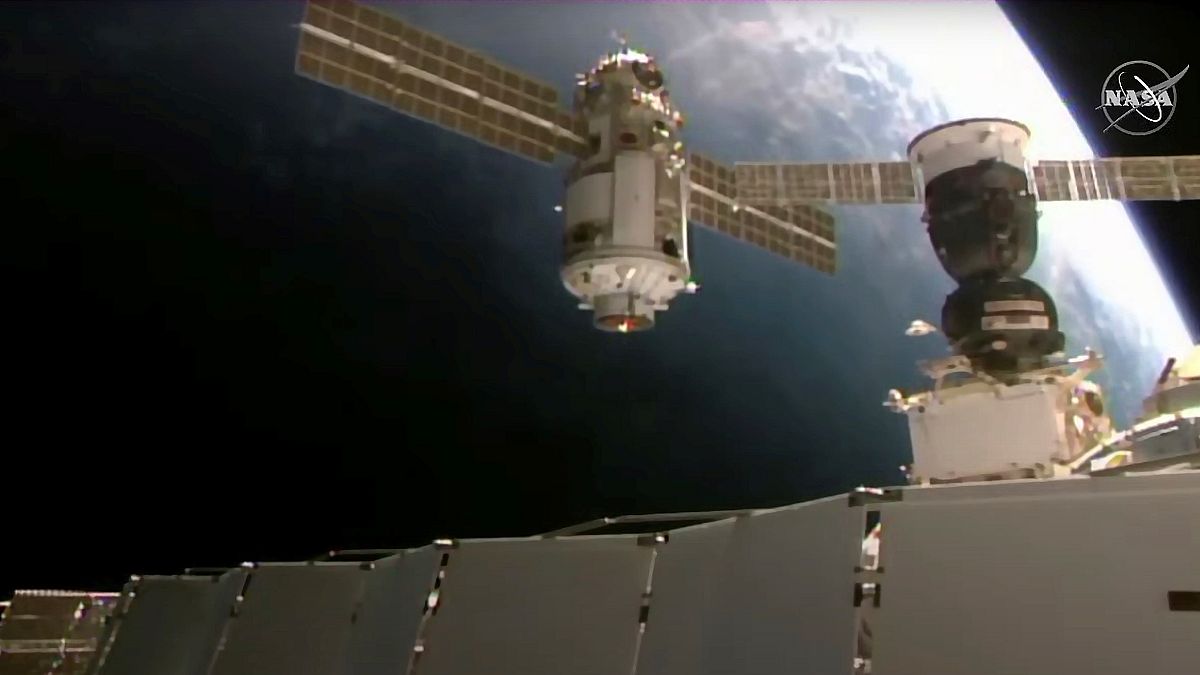 Nauka module as it approaches the International Space Station space station