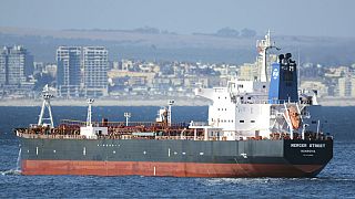 FILE: This Jan. 2, 2016 photo shows the Liberian-flagged oil tanker Mercer Street off Cape Town, South Africa.
