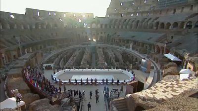 Aerial shot of Colosseum, Rome, 29th July 2021