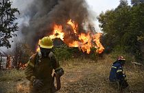 Los bomberos luchan contra un incendio cerca de Patras, en Grecia