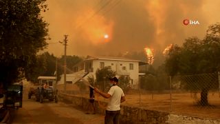 تصاویر «آخرالزمانی» از آتش‌سوزی‌های ترکیه؛ فرار ساکنان موغلا و گردشگران 