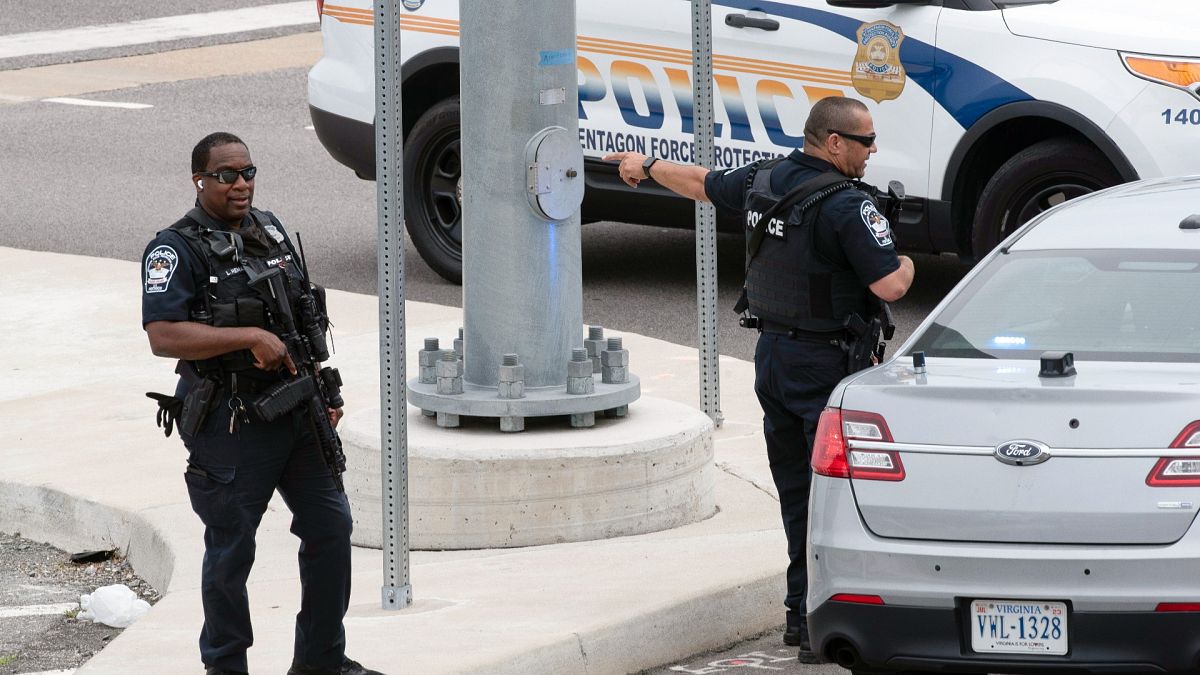 Police secure a parking lot outside the Pentagon Metro area Tuesday, Aug. 3, 2021, at the Pentagon in Washington. 