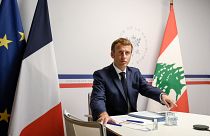 Le président français Emmanuel Macron, lors de la visioconférence internationale consacrée au plan d'aide au Liban, le 4 août 2021 au Fort de Bregançon