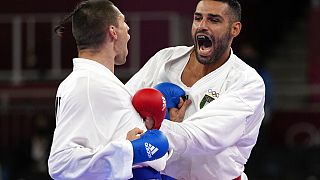 Luigi Busà contro l'ucraino Stanislav Horuna nella semifinale della categoria -75 kg: la prima volta olimpica del karate.