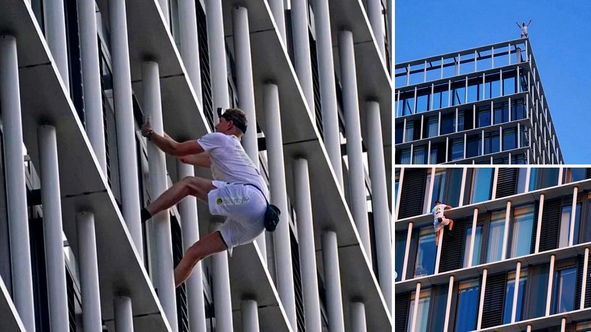 George King-Thompson scaling a building in London's Stratford
