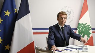 France's President Emmanuel Macron attends an international video conference at the Fort de Bregancon, in Bormes-Les-Mimosas, southern France, Wednesday, Aug. 4, 2021.