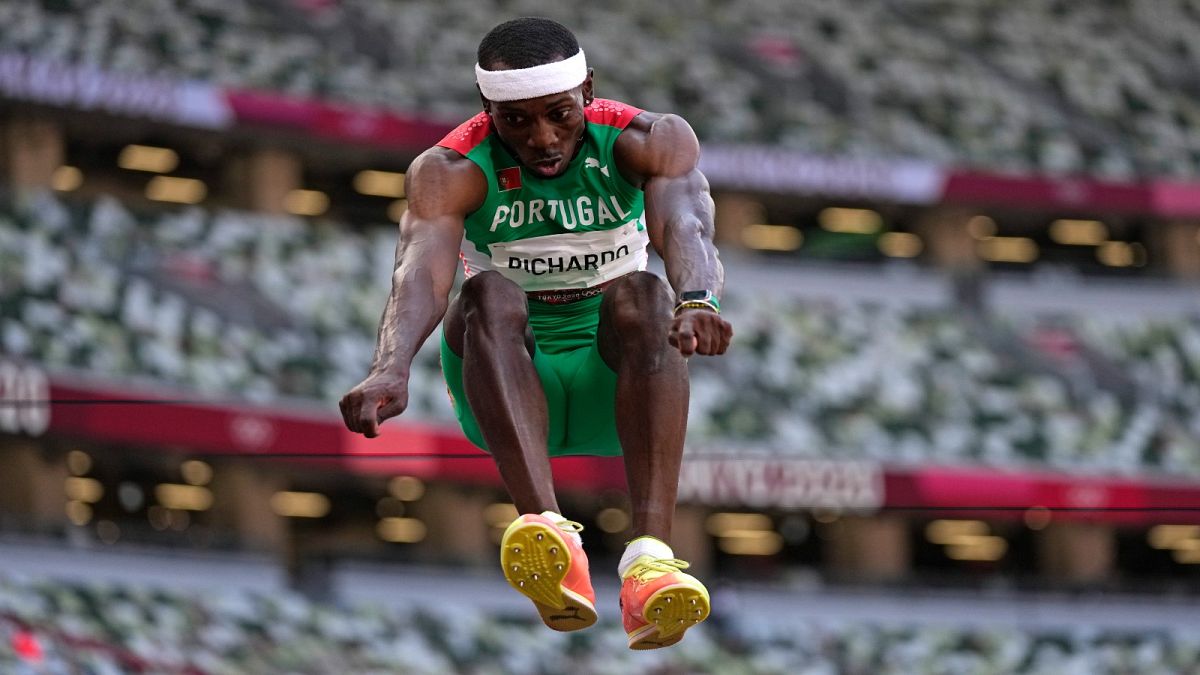 Pedro Pichardo, of Portugal, competes in the final of the men's triple jump at the 2020 Summer Olympics, Thursday, Aug. 5, 2021, in Tokyo.