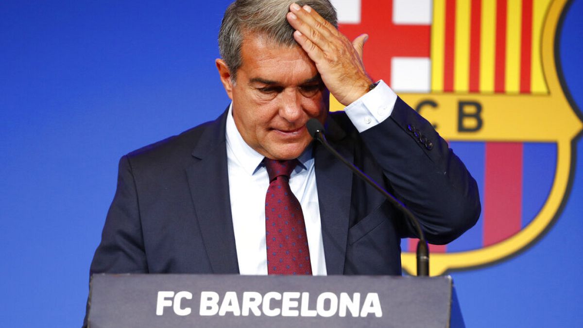 FC Barcelona club President Joan Laporta begins a news conference in Barcelona