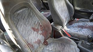 Blood stains is seen inside a car after a director of Afghanistan's Government Information Media Center Dawa Khan Menapal was shot dead in Kabul