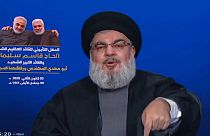 Tavalyi felvétel: Naszrallah beszédet mond a Hezbollah által működtetett Al-Manar televízióban