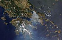 Die Rauchentwicklung auf Euböa im Nordosten Griechenlands ist aus dem All gut zu erkennen