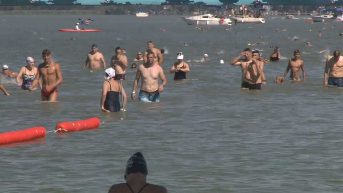 Swimmers participating to this year's Balaton Cross Swimming on August 7, 2021.