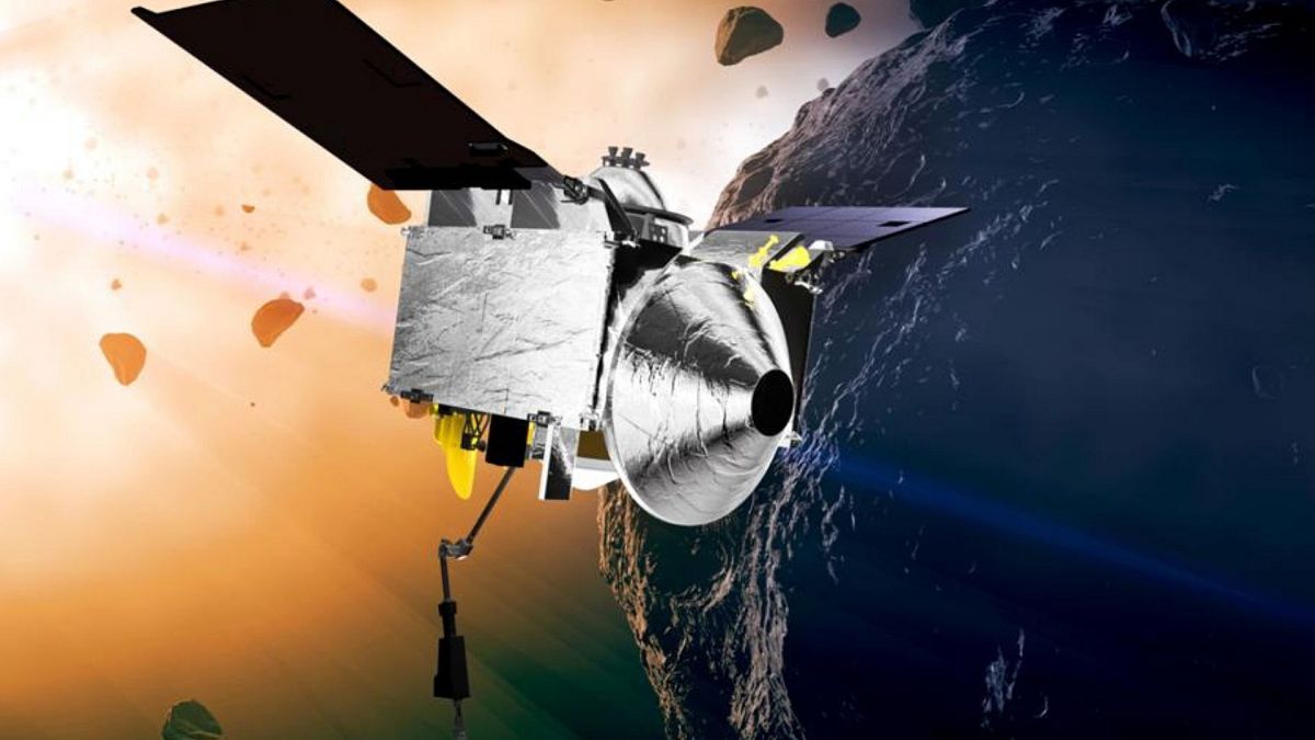 تصویرسازی از فضاپیمای ماهواره‌ای در مدار سیارک بنو