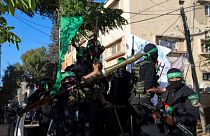 عناصر من كتائب عز الدين القسام الجناح العسكرى لحركة حماس الفلسطينية، فى مدينة غزة، 7 يونيو 2021.