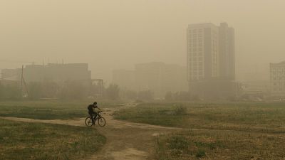 Smoke from a forest fire covers Yakutsk, the capital of the Sakha Republic in Russia's Far East.