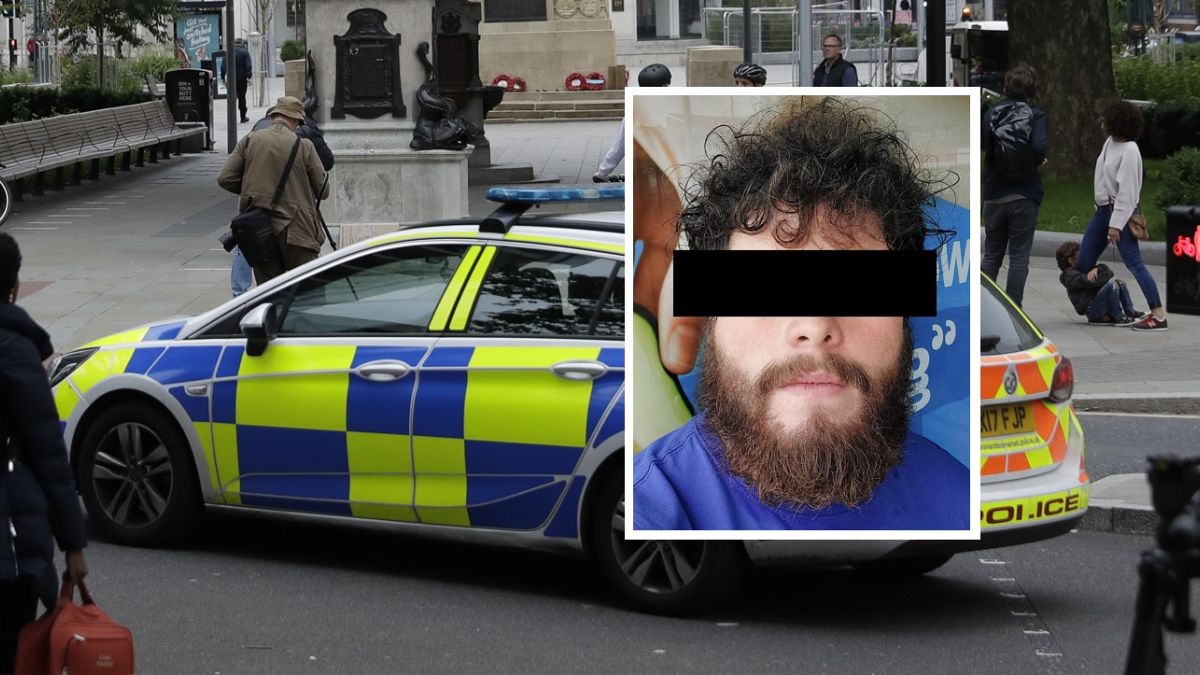 Rendőrautó Angliában és a gyanúsított képe
