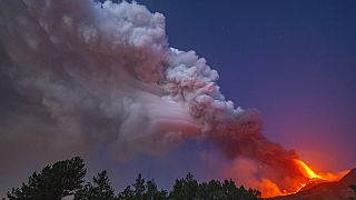 Sicilya'nın Etna Yanardağı yakınlarında çıkan orman yangınından bir kare.