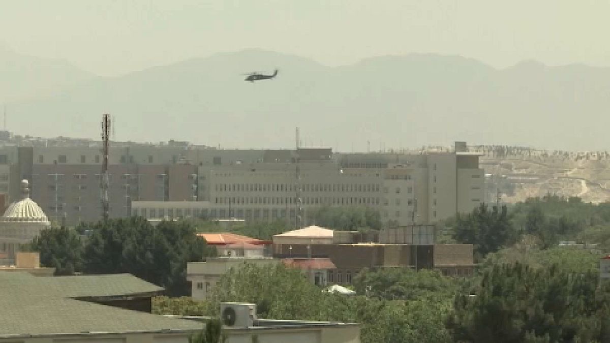 Kabul - wide of roof tops, US embassy seen in the distance