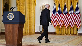 President Joe Biden walks from the podium after speaking about Afghanistan from the East Room of the White House, Monday, Aug. 16, 2021, in Washington. 