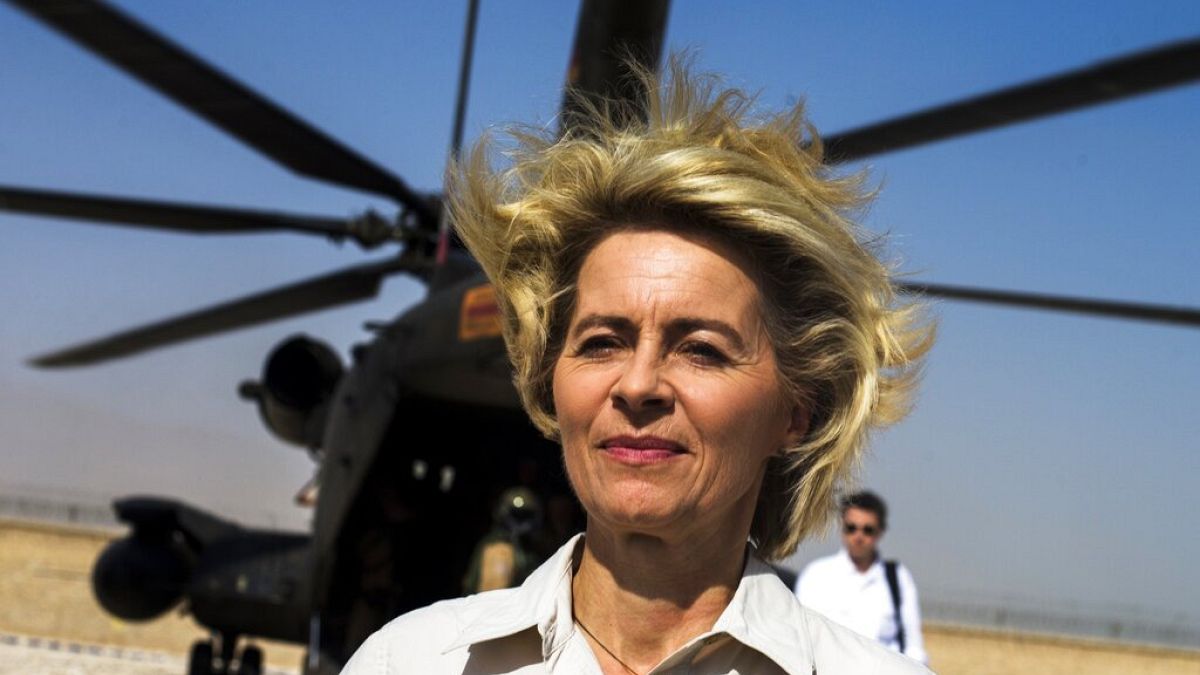 Ursula von der Leyen, then Germany's defence minister, leaves a helicopter during her visit at Camp Shaheen in Afghanistan in 2014