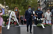 Spanish politicians leave flowers in Las Ramblas boulevard in Barcelona