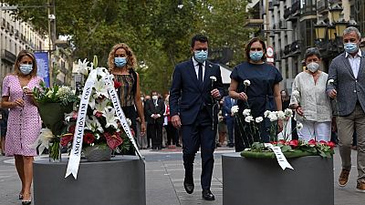 Spanish politicians leave flowers in Las Ramblas boulevard in Barcelona