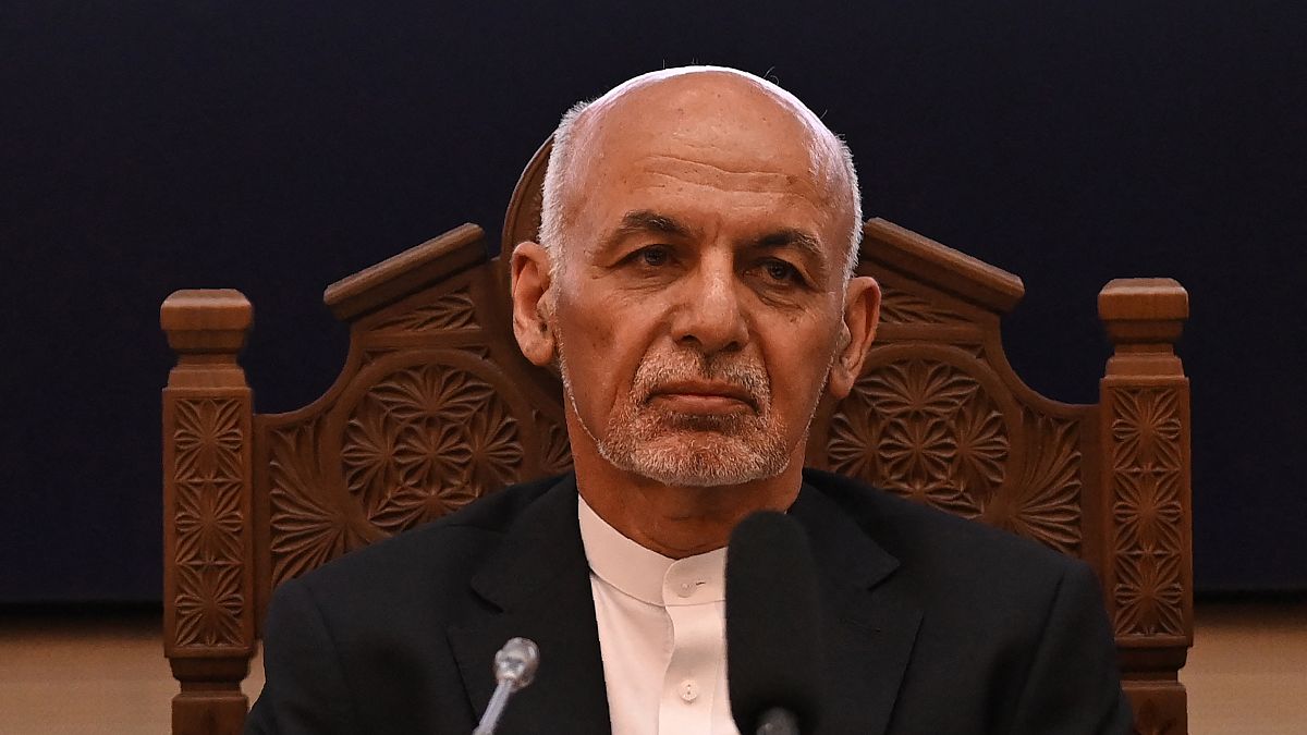Afghanistan's exiled President Ashraf Ghani at the Afghan presidential palace in Kabul, July 28, 2021.