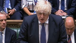 رئيس الوزراء البريطاني بوريس جونسون الأربعاء خلال جلسة استثنائية للبرلمان مخصصة للبحث في الوضع في أفغانستان.