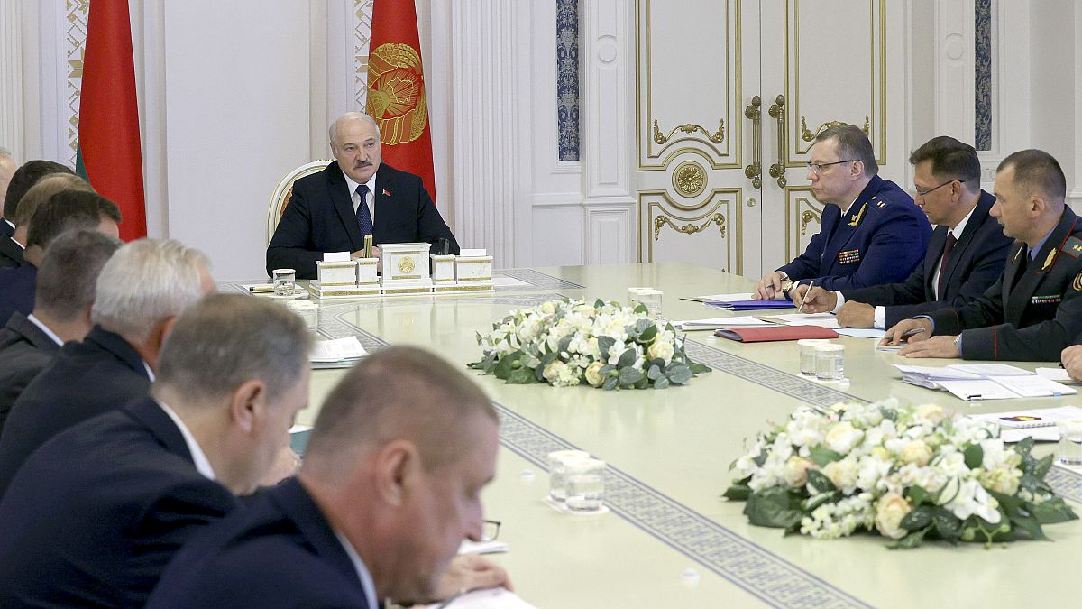 Belarus President Alexander Lukashenko speaks during a cabinet meeting in Minsk.