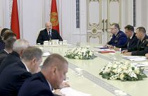 Belarus President Alexander Lukashenko speaks during a cabinet meeting in Minsk.