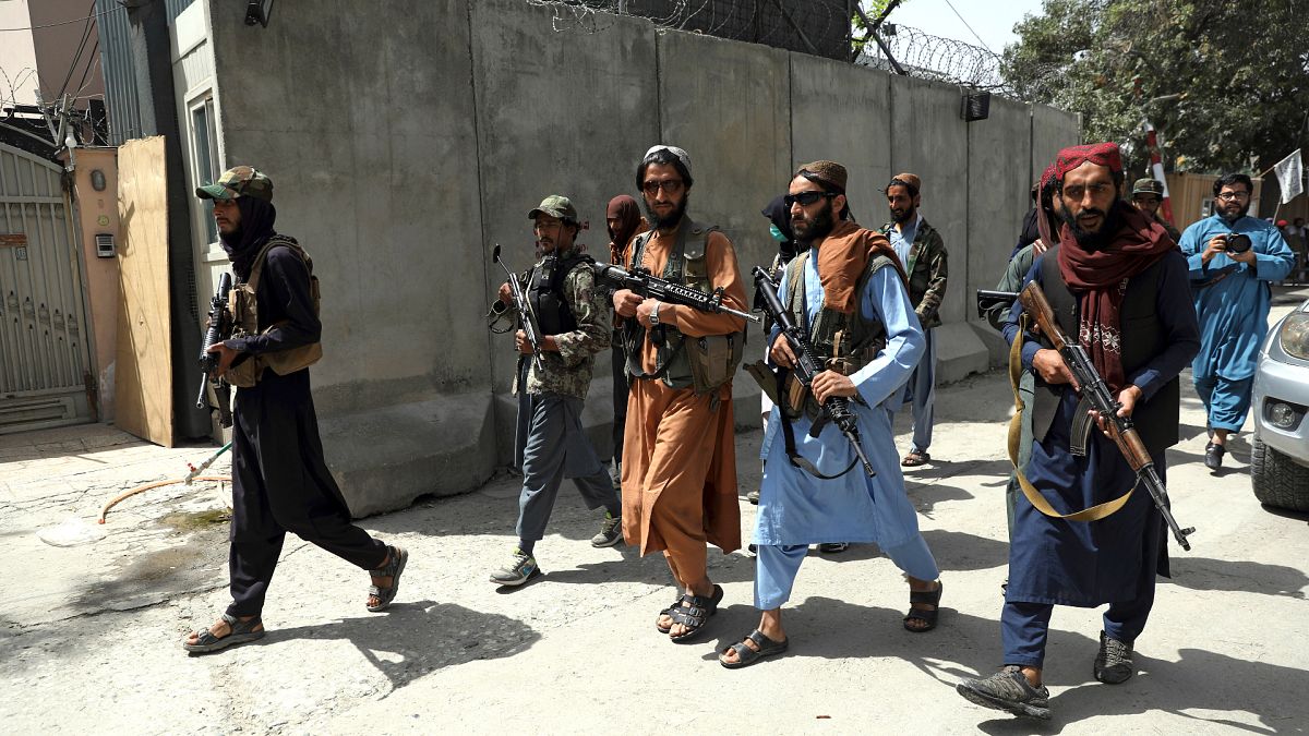 Taliban fighters patrol in Wazir Akbar Khan neighborhood - Kabul, Afghanistan