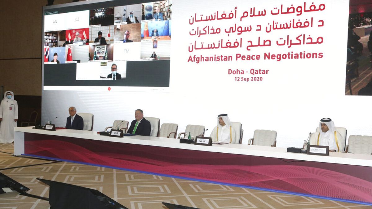 خلال الجلسة الافتتاحية لمحادثات السلام بين الحكومة الأفغانية وطالبان في الدوحة، قطر، السبت 12 سبتمبر 2020
