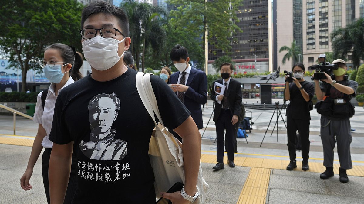 Pro-democracy activist Raphael Wong arrives at a local court in Hong Kong Thursday, Aug. 19, 2021. 