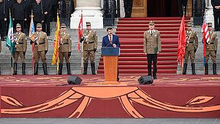 Áder János köztársasági elnök beszédet mond a Szent István-napi állami ünnepségen tartott tisztavatáson a budapesti Kossuth téren 2021. augusztus 20-án. MTI/Balogh Zoltán