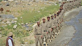عناصر من القوة المناهضة لحركة طالبان في أفغانستان بمنطقة دارا في مقاطعة بنشير. 21/08/2021