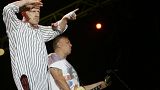  John Lydon, left, and Steve Jones of British punk band the Sex Pistols perform during the Exit music festival in Novi Sad, Serbia in July 2008