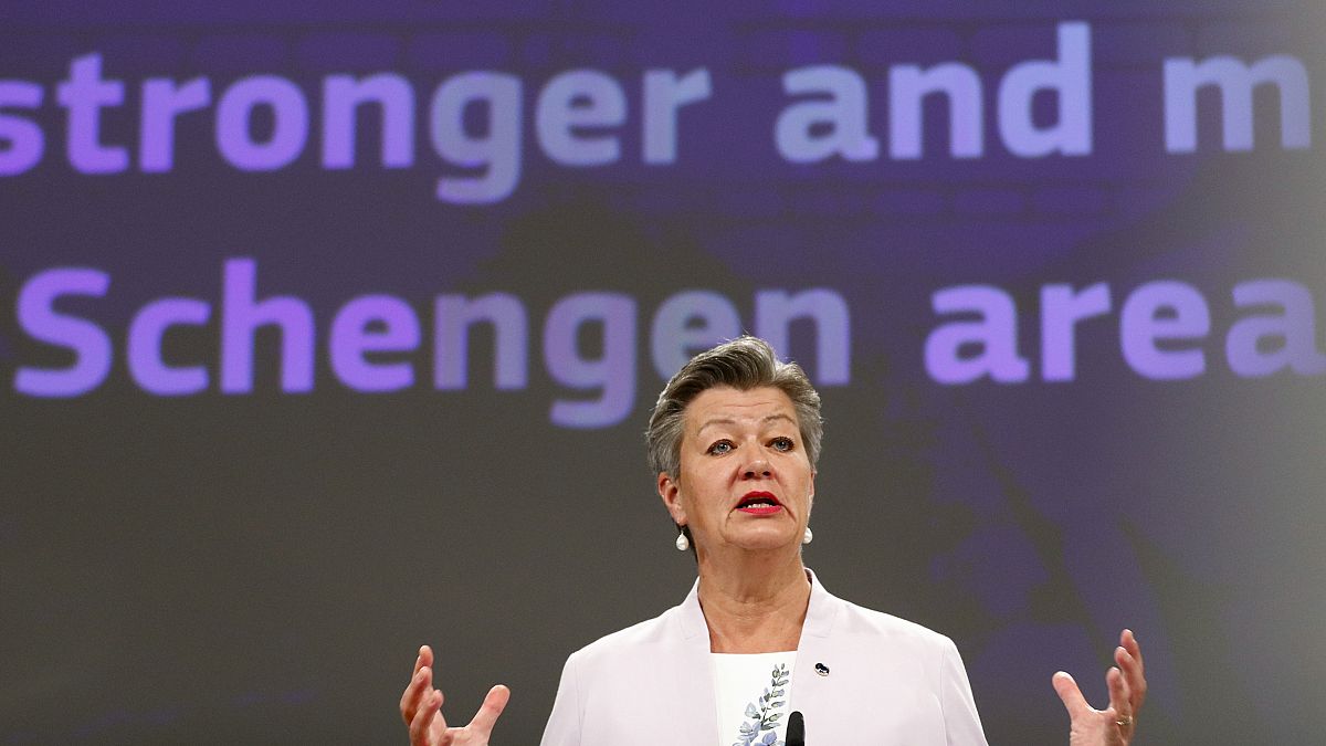 European Commissioner for Home Affairs Ylva Johansson speaks during a media conference at EU headquarters in Brussels, Wednesday, June 2, 2021. 
