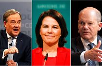 In the running to replace Angela Merkel (L-R): Armin Laschet, Annalena Baerbock and Olaf Scholz