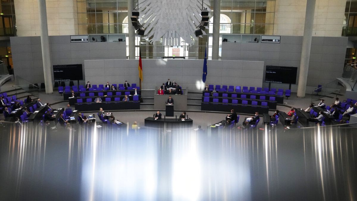 Photo d'archives : intérieur du Bundestag, le parlement allemand à Berlin, le 09/06/2021.