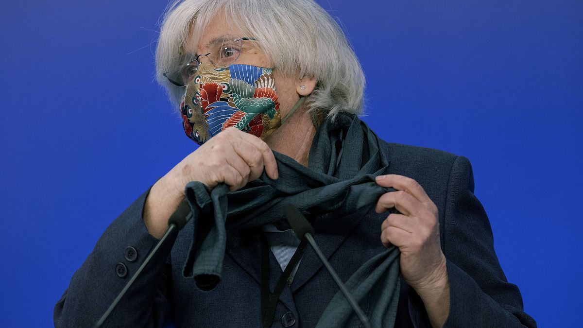 Former Catalan education minister Clara Ponsati at a February media conference at the European Parliament in Brussels