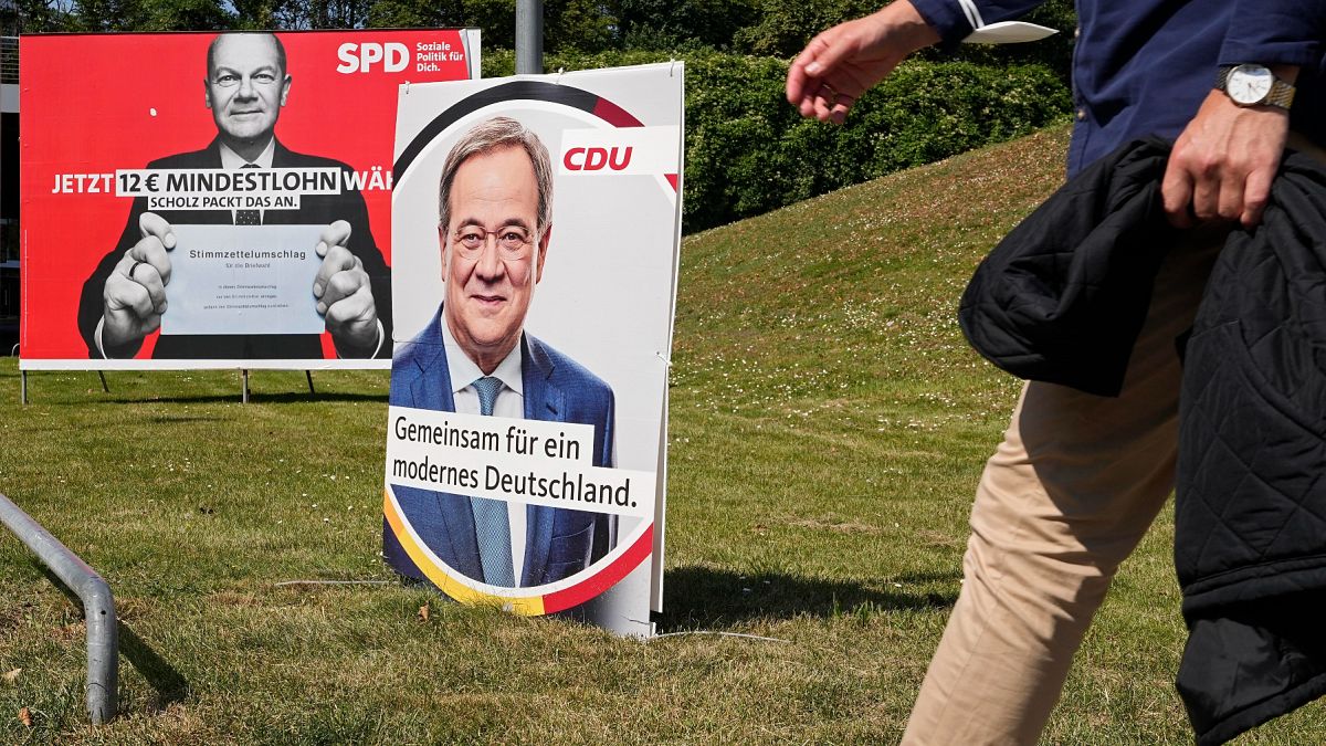Election posters at a street in Duesseldorf, Aug. 25, 2021