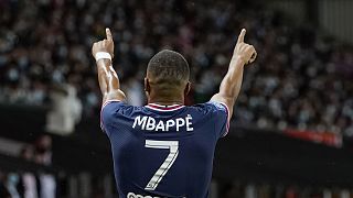 Kylian Mbappé, après avoir marqué un but lors de la rencontre Brest-PSG, le 20 août 2021 