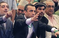 Archív felvétel: Amrullah Saleh (középen) volt alelnök egy kabuli rendezvényen