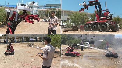 Gazan engineers create firefighting robot from scrap