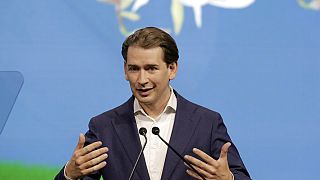 In this Thursday, July 1, 2021 file photo, Austrian Chancellor Sebastian Kurz talks at the "Austrian World Summit" about the visions and actions to fight the climate crisis.