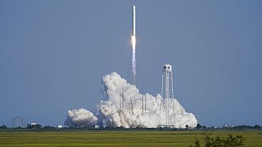 Northrop Grumman's Antares rocket lifts off the launch pad at the NASA Test Flight Facility, Tuesday, Aug. 10, 2021, in Wallops Island.
