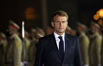 French President Emmanuel Macron arrives at Irbil international airport, Iraq, early Sunday, Aug. 29, 2021.