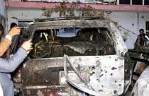 destroyed vehicle inside a house after U.S. drone strike in Kabul, Afghanistan, Sunday, Aug. 29, 2021