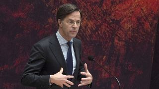 Caretaker Dutch Prime Minister Mark Rutte speaks during a debate in parliament in The Hague.