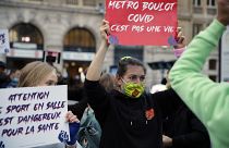 People protest against the closing of bars and indoor sports facilities in Paris, Oct. 13, 2020. 